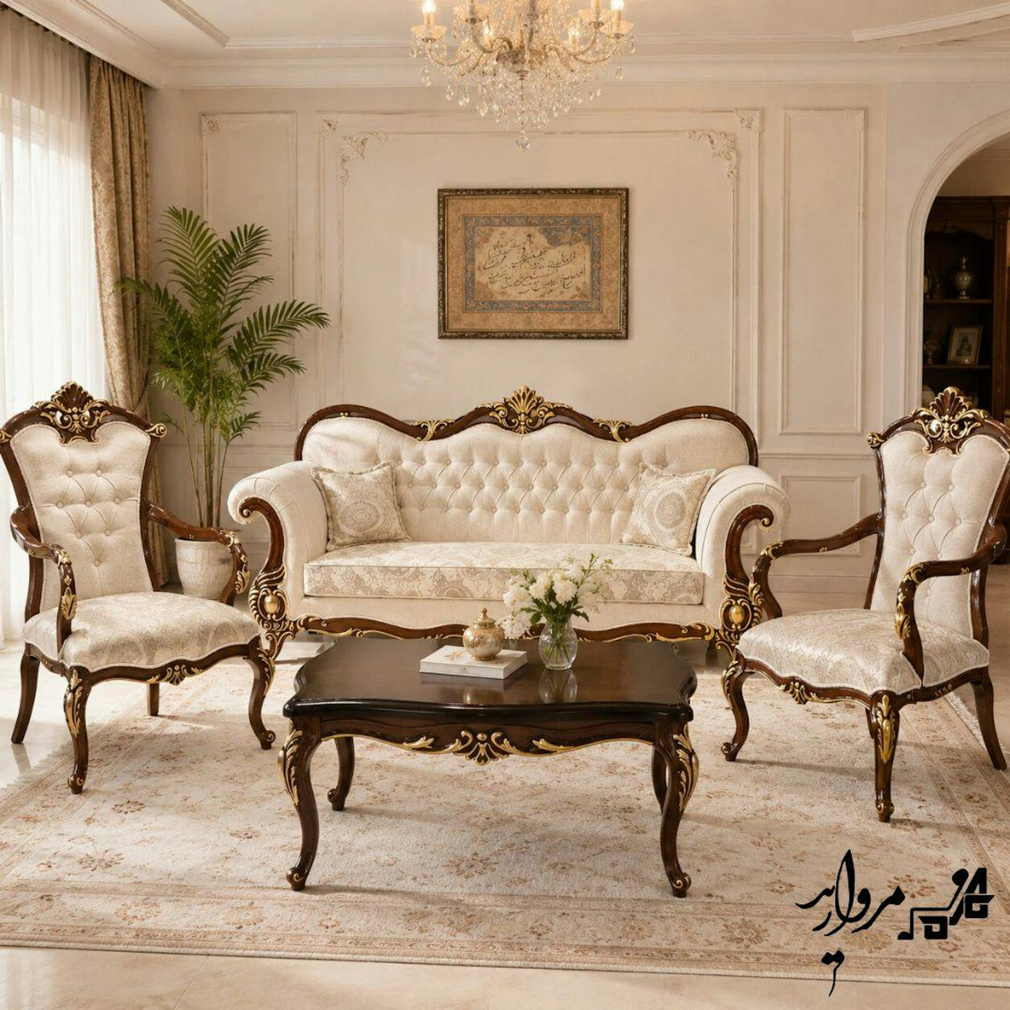 مبل کلاسیک سلطنتی مدل زرین تخت مروارید